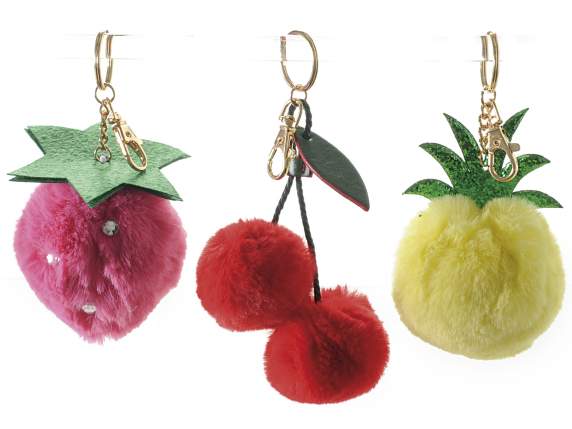 Charm per borsa e pochette con pompon a forma di frutta