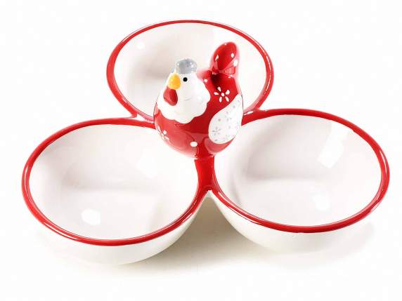 Chicken egg dish in ceramic with 3 compartments