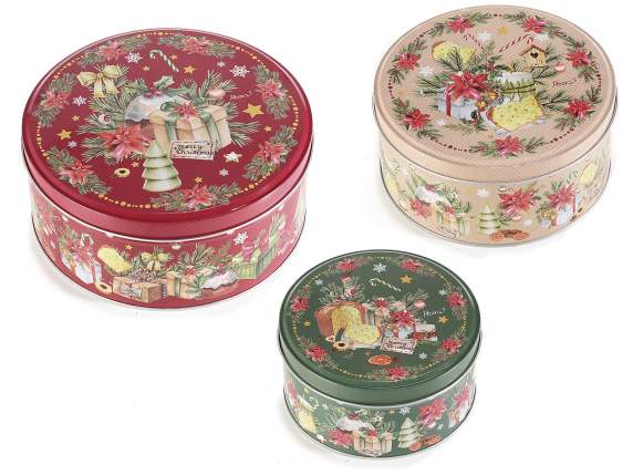 Set of 3 round metal boxes, Christmas decorations