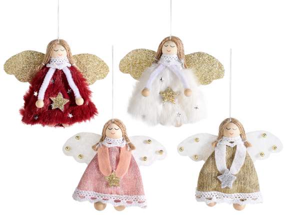 Fabric and eco fur angel with glittery star to hang