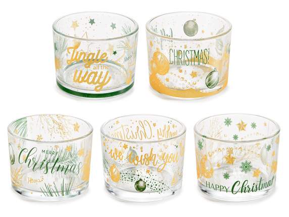 Aperitif set with 5 glass bowls with golden decorations on t