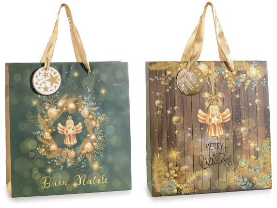 Angel paper bag with satin handles and gold-like decoratio