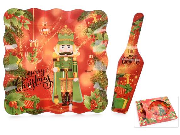 Nutcracker glass plate and spoon set in gift box