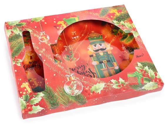 Nutcracker glass plate and spoon set in gift box