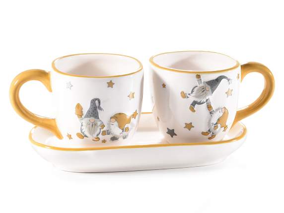 Set of 2 ceramic coffee cups and saucer with Santa Stella de
