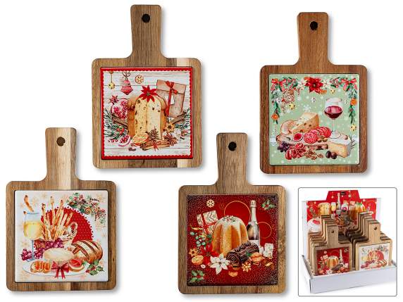 Acacia and printed ceramic cutting board with handle