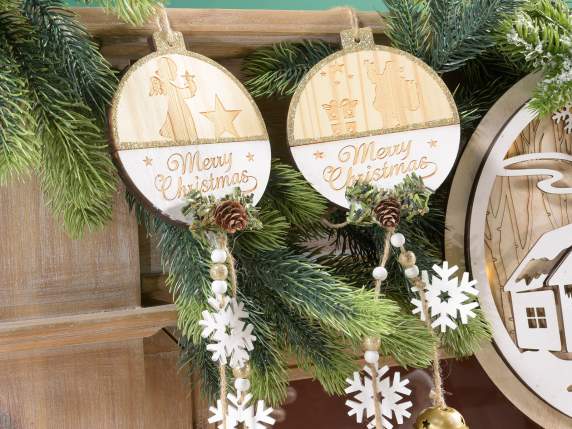 Wooden decoration to hang with bells