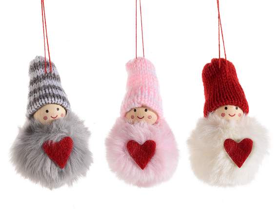 Christmas elf in soft eco-fur and heart to hang