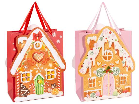 Medium paper bag-envelope with handles, 3D Christmas house