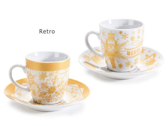 Pack of 2 coffee cups and saucer in porcelain with golden de