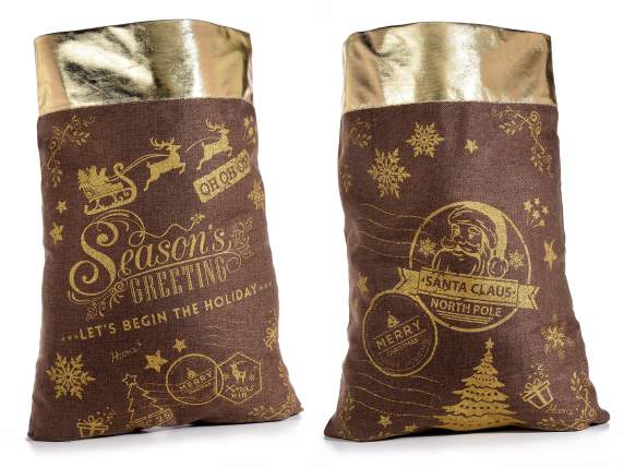Christmas gift bag made of fabric and shiny gold-like border