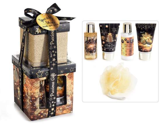 Black Chic gift box with 4 body care products and sponge