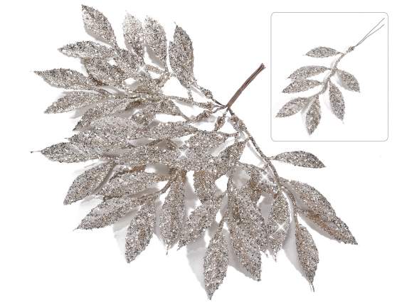 Bouquet of 6 branches of champagne glitter leaves