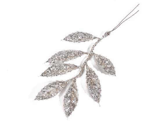 Bouquet of 6 branches of champagne glitter leaves