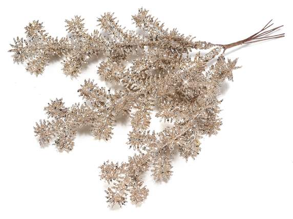 Bouquet of 3 champagne glitter pine branches