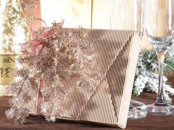 Bouquet of 3 champagne glitter pine branches