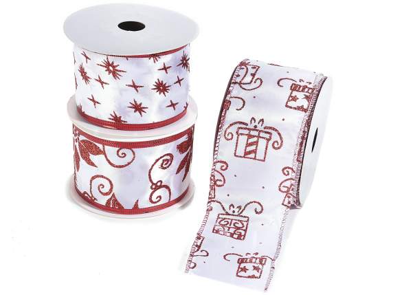 Mouldable Christmas ribbon in polyester with red glitter