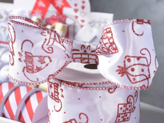 Mouldable Christmas ribbon in polyester with red glitter