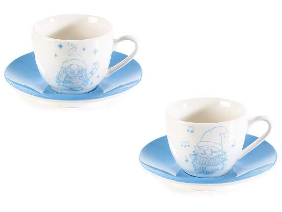 Colored ceramic coffee cup and saucer Gnomi Singers