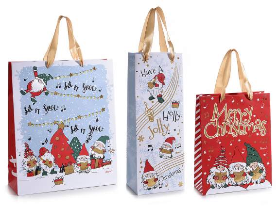 Set of 3 paper bags Gnomes Singers and satin handles