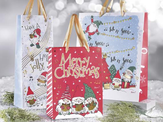 Set of 3 paper bags Gnomes Singers and satin handles