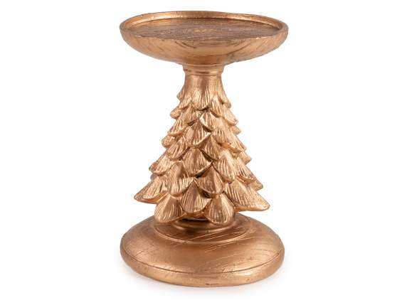 Golden resin candle holder with tree carving