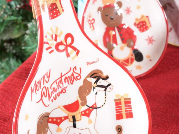 Ceramic spoon rest Christmas decoration with bow