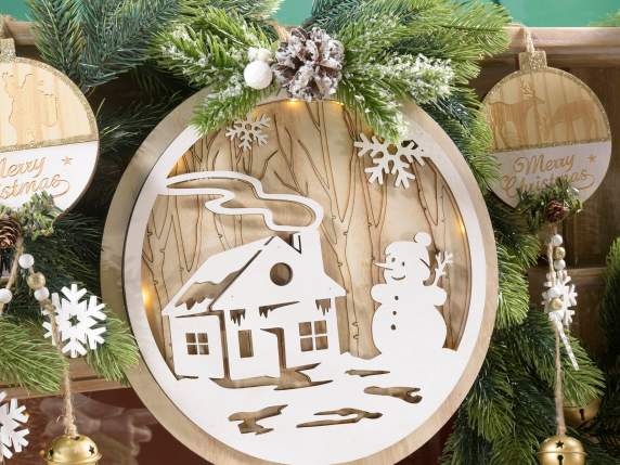 Wooden picture with Christmas subject and LED lights to hang