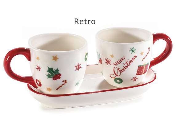 Set of 2 ceramic coffee cups and saucers Nutcracker