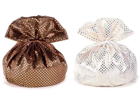 Panettone bag in satin with lurex effect and golden polka do