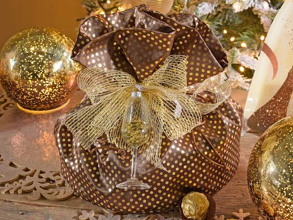 Panettone bag in satin with lurex effect and golden polka do