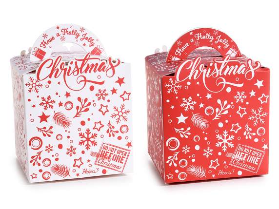 Paper box with Christmas print and handle closure