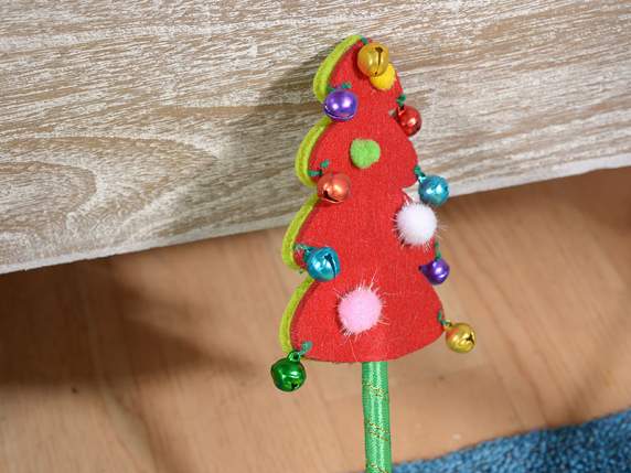 Cloth Christmas tree ballpoint pen with bells on display