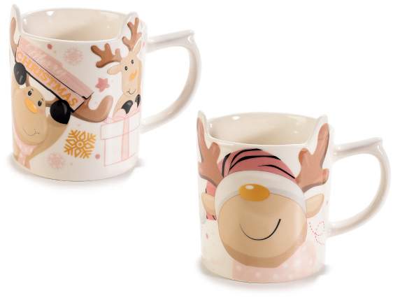 Pink Reindeer porcelain cup with matt gold-like decoration