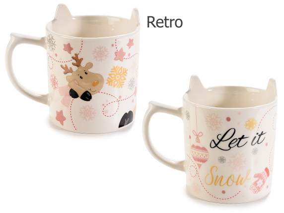 Pink Reindeer porcelain cup with matt gold-like decoration