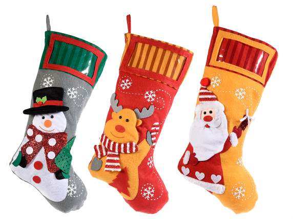 Sweets holder sock in cloth with decorations applied to hang