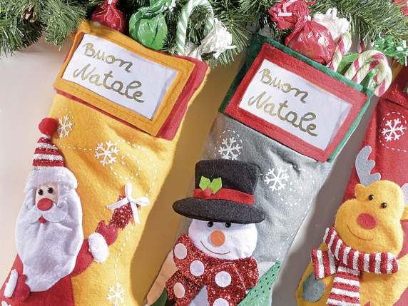 Sweets holder sock in cloth with decorations applied to hang