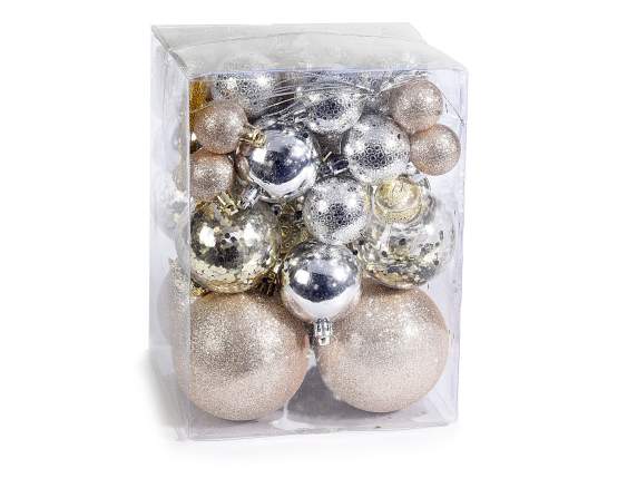 Box of 50 plastic balls in 5 assorted sizes