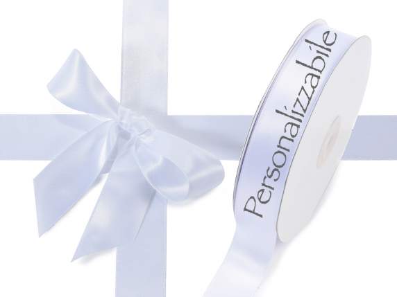 Cinta doble raso blanco nieve personalizado.