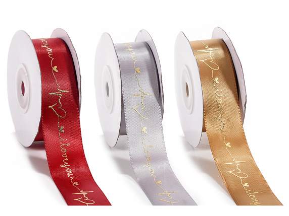 Cinta de raso de 25 mm con estampado dorado Te amo
