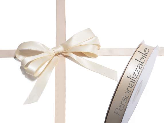 Cinta de raso doble 15mm crudo personalizada