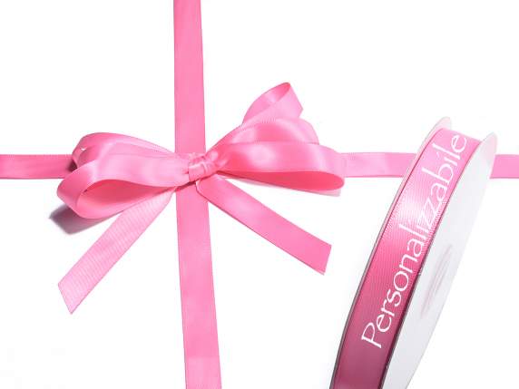 Cinta de raso doble personalizada 15mm rosa fuerte