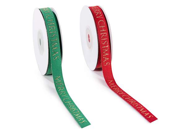 Cinta tela 15 mm con texto Feliz Navidad dorado