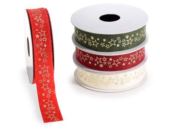 Cinta de fieltro de 25 mm con estampado de estrellas doradas