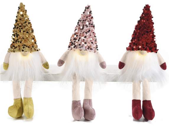 Cloth Santa Claus with sequin hat and light