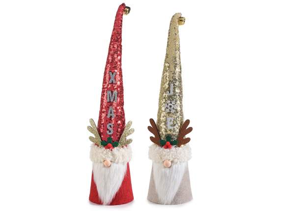Cloth Santa with sequin reindeer hat and bell