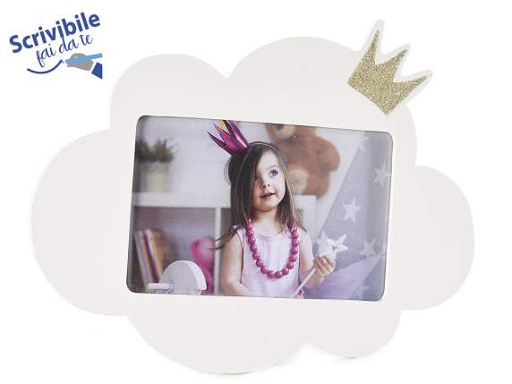 Cloud shaped wooden photo frame with glitter crown