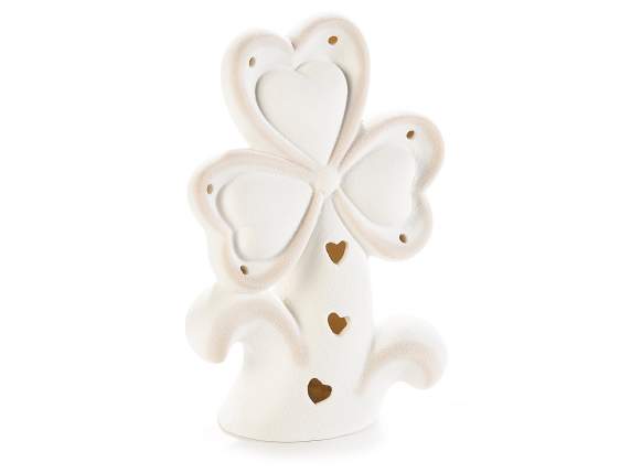 Trèfle en porcelaine avec lumière LED et décorations