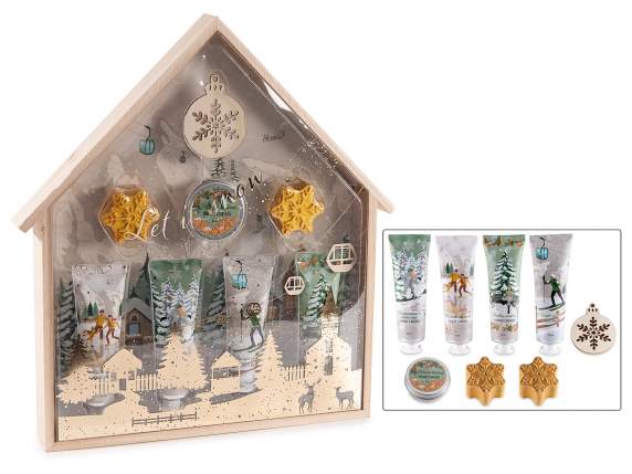 Coffret cadeau 5 crèmes, 2 bombes de bain et 1 déco en bois