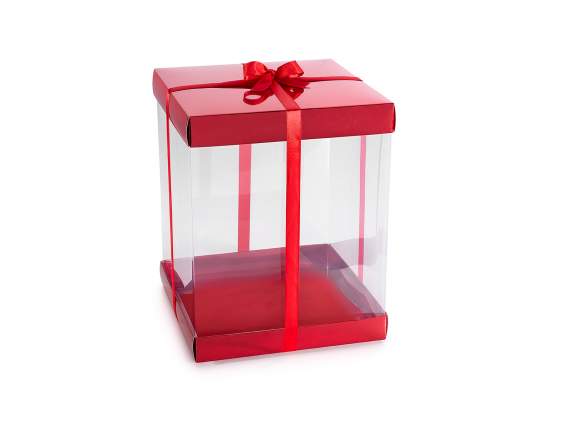 Boîte en PVC avec couvercle et base en papier avec nœud